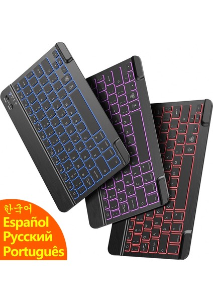 Tablet iPad Için Siyah Ingilizce Klavye Kablosuz Bluetooth Fare Klavye iPad 10.2 Pro 11 12.9 Hava 10.5 9.7 Mini iPhone Için Arkadan Aydınlatmalı Klavye (Yurt Dışından)