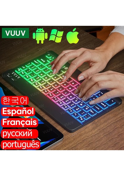 Beyaz 01 Fransız Gökkuşağı Arkadan Aydınlatmalı iPad Klavye Tablet Telefon Laptop Için Ispanyolca Rusça Portekizce Kablosuz Bluetooth Klavye Xiaomi Samsung Için (Yurt Dışından) fiyatları