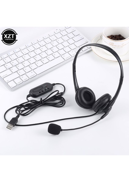 3.5mm-Siyah 3.5mm Bilgisayar Dizüstü Bilgisayar Kulaklıkları Gürültü Önleyici Mikrofon Sohbet Öğretim Konferansı USB Kablolu Kulaklıklar (Yurt Dışından)