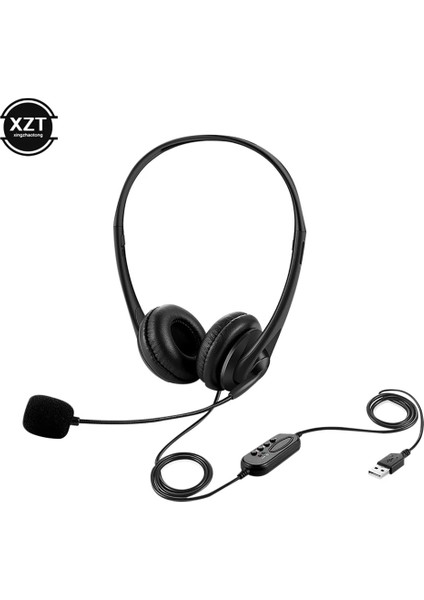 3.5mm-Siyah 3.5mm Bilgisayar Dizüstü Bilgisayar Kulaklıkları Gürültü Önleyici Mikrofon Sohbet Öğretim Konferansı USB Kablolu Kulaklıklar (Yurt Dışından)
