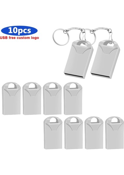 Gümüş 8 GB 10 Adet/grup USB Sopa Mini Kalem Sürücü USB Flash Sürücüler 128 GB Pendrive 64 GB 32 GB 16 GB Metal Disk Cle USB Ücretsiz Özel Logo (Yurt Dışından)