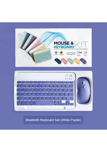 Beyaz Mor Ryra Tablet Kablosuz Klavye Ipad Bluetooth Uyumlu Renkli Klavye ve Fare IPad Samsung Xiaomi Huawei Için (Yurt Dışından)