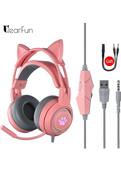 Pembe Hiçbir Kutu Hifi Stereo Pc Kulaklık Gamer Girls Pembe Kedi Ps4 Dizüstü Telefon Için Mikrofonlu Kulaklıklar Rgb Işık Siyah Kablolu Kulaklık Hediye (Yurt Dışından)