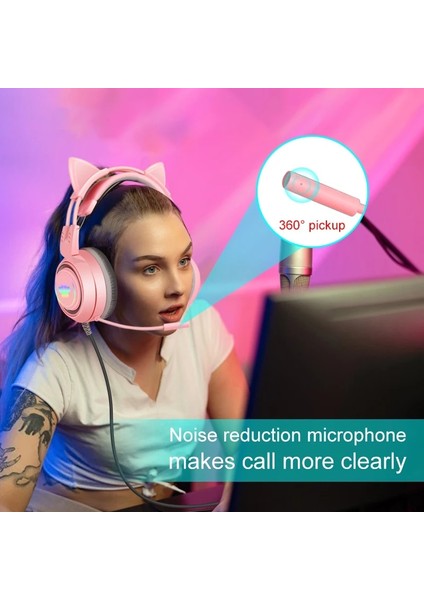 Pembe Hiçbir Kutu Hifi Stereo Pc Kulaklık Gamer Girls Pembe Kedi Ps4 Dizüstü Telefon Için Mikrofonlu Kulaklıklar Rgb Işık Siyah Kablolu Kulaklık Hediye (Yurt Dışından)