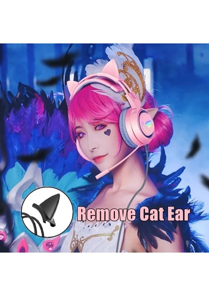 Pembe Hiçbir Kutu Hifi Stereo Pc Kulaklık Gamer Girls Pembe Kedi Ps4 Dizüstü Telefon Için Mikrofonlu Kulaklıklar Rgb Işık Siyah Kablolu Kulaklık Hediye (Yurt Dışından)