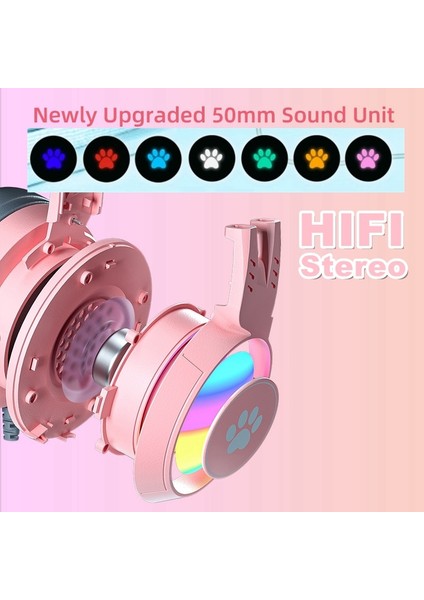 Pembe Hiçbir Kutu Hifi Stereo Pc Kulaklık Gamer Girls Pembe Kedi Ps4 Dizüstü Telefon Için Mikrofonlu Kulaklıklar Rgb Işık Siyah Kablolu Kulaklık Hediye (Yurt Dışından)