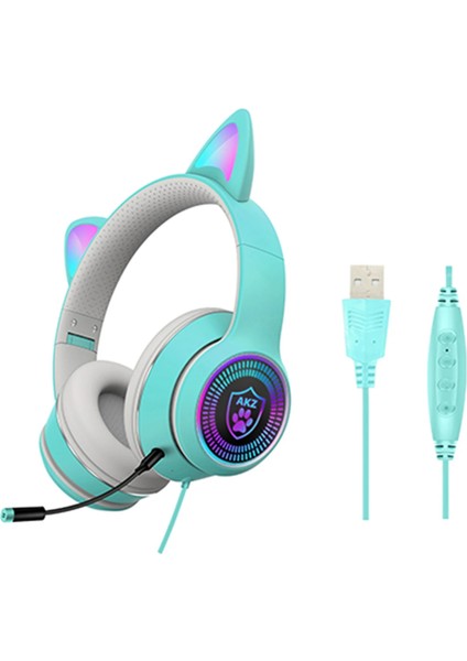 Gri Pembe Rgb Işık Hafif Hediye Oyun Kulaklığı Moda USB Kablolu Gürültü Önleyici Katlanabilir Kedi Kulak Seyahat Hifi Stereo Pc Laptop Için (Yurt Dışından)