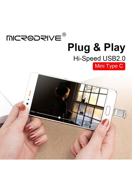 Siyah 64 GB Mini C Tipi Flash Sürücüler 128 GB 2'si 1 Arada Su Geçirmez Bellek Çubuğu 64 GB Flip Usb2.0 Çubuk 32 GB Pendrive 16 GB Harici Depolama (Yurt Dışından)