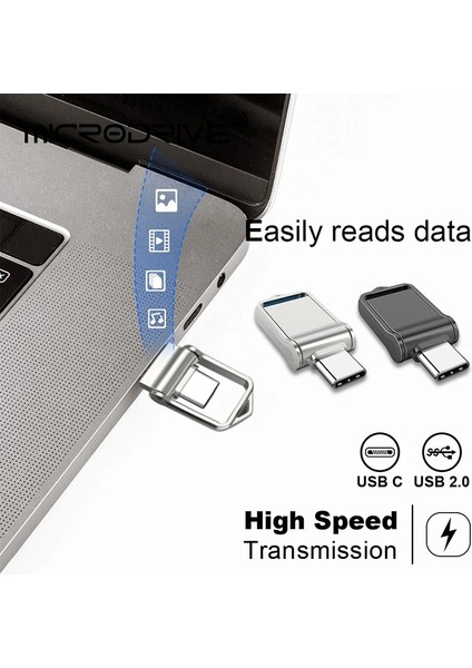Siyah 64 GB Mini C Tipi Flash Sürücüler 128 GB 2'si 1 Arada Su Geçirmez Bellek Çubuğu 64 GB Flip Usb2.0 Çubuk 32 GB Pendrive 16 GB Harici Depolama (Yurt Dışından)