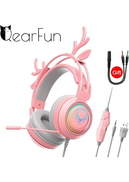 Pembe Rgb Sevimli Kulaklık Gamer Mikrofon ile Kız Oyun Kulaklığı Pc Için Ps4/5 Xbox Dizüstü Gürültü Iptal Kablolu Kulaklık Hediye (Yurt Dışından)