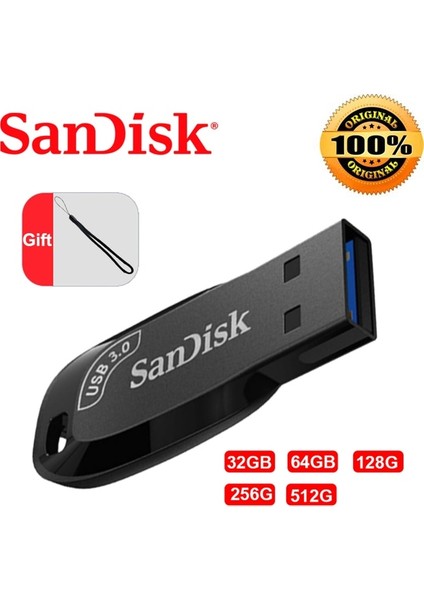 CZ410-1 Adet 64 GB Sandisk Flash Sürücü 100 Mb/s USB 3.0 32 GB 64 GB 128 GB 256 GB CZ410 Ultra Shift Siyah Memory Stick U Disk Mini Pendrive Bilgisayar Için (Yurt Dışından)