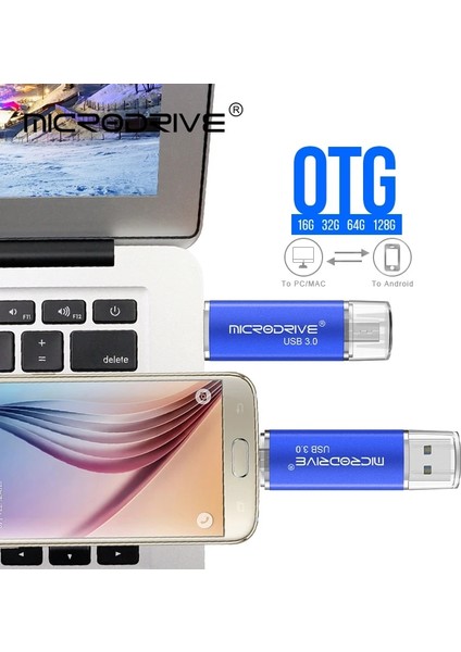 Mavi 32GB Yüksek Hızlı USB 3.0 Flash Sürücüler 128GB 64GB 32GB 16GB USB Memory Stick Otg Harici Depolama Çift Uygulama Mikro Ücretsiz Adaptör (Yurt Dışından)