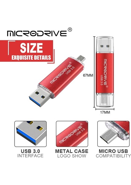 Mavi 32GB Yüksek Hızlı USB 3.0 Flash Sürücüler 128GB 64GB 32GB 16GB USB Memory Stick Otg Harici Depolama Çift Uygulama Mikro Ücretsiz Adaptör (Yurt Dışından)