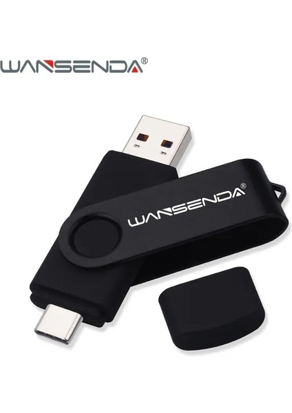 Siyah 64GB Yeni Wansenda USB 3.0 Tip C USB Flash Sürücü Otg Kalem Sürücü 512GB 256GB 128GB 64GB 32GB 16GB USB Çubuk 2'si 1 Arada Yüksek Hızlı Pendrive (Yurt Dışından)