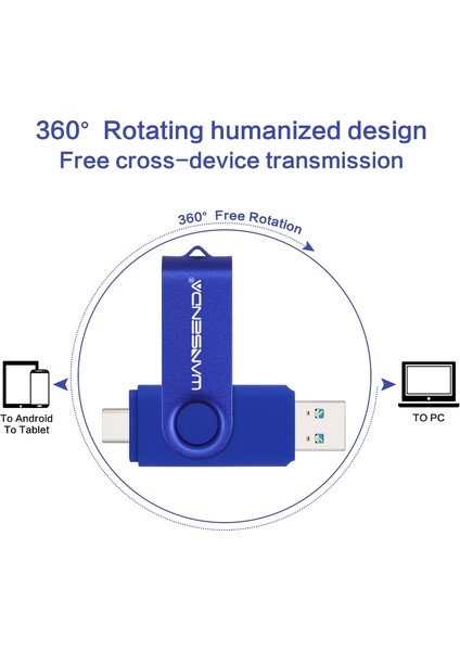 Siyah 64GB Yeni Wansenda USB 3.0 Tip C USB Flash Sürücü Otg Kalem Sürücü 512GB 256GB 128GB 64GB 32GB 16GB USB Çubuk 2'si 1 Arada Yüksek Hızlı Pendrive (Yurt Dışından)