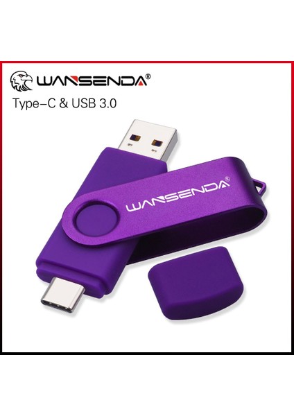 Siyah 64GB Yeni Wansenda USB 3.0 Tip C USB Flash Sürücü Otg Kalem Sürücü 512GB 256GB 128GB 64GB 32GB 16GB USB Çubuk 2'si 1 Arada Yüksek Hızlı Pendrive (Yurt Dışından)