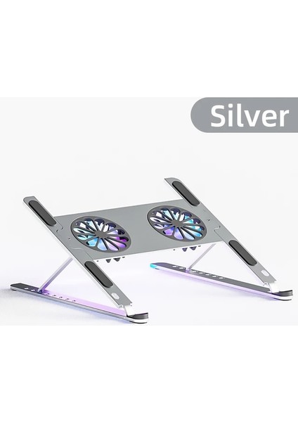 Gümüş Alüminyum Ayarlanabilir Laptop Standı Macbook Bilgisayar Pc iPad Tablet Desteği Dizüstü Standı Soğutma Fanı Pad Dizüstü Bilgisayar Tutucu Tabanı (Yurt Dışından)