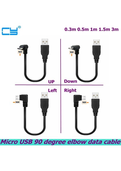 Sağ 150CM Yukarı Aşağı Sol Sağ Açılı 90 Derece USB Mikro USB Erkek - USB Erkek Veri Şarj Bağlantı Kablosu 25CM 50CM Tablet Için 150CM (Yurt Dışından) fiyatları
