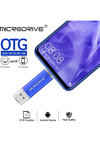 Açık Mavi 128 GB 3'ü 1 Arada Tip-C USB 2.0 Otg Kalem Sürücü Yüksek Hızlı USB Flash Sürücü 16 GB 32 GB 64 GB 128 GB Android Telefon Için Memory Stick Kalem (Yurt Dışından)