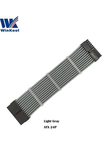 Açık Gri 500MM Winkool Atx MB 24PIN Dişi - Erkek 24P 18AWG Kollu Psu Uzatma Güç Kablosu / Siyah Beyaz Mavi Kırmızı Kılıflı Kablo (Yurt Dışından)