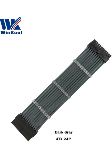 Açık Gri 500MM Winkool Atx MB 24PIN Dişi - Erkek 24P 18AWG Kollu Psu Uzatma Güç Kablosu / Siyah Beyaz Mavi Kırmızı Kılıflı Kablo (Yurt Dışından)