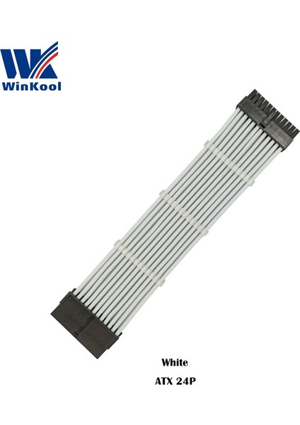 Açık Gri 500MM Winkool Atx MB 24PIN Dişi - Erkek 24P 18AWG Kollu Psu Uzatma Güç Kablosu / Siyah Beyaz Mavi Kırmızı Kılıflı Kablo (Yurt Dışından)