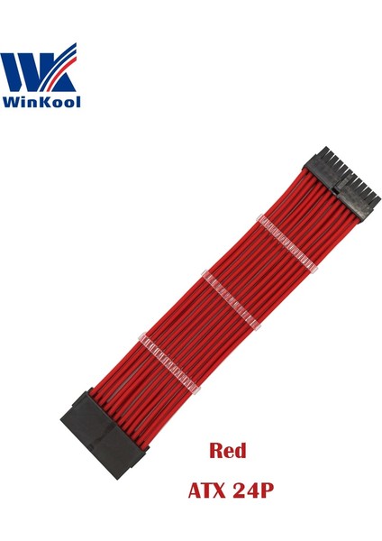 Açık Gri 500MM Winkool Atx MB 24PIN Dişi - Erkek 24P 18AWG Kollu Psu Uzatma Güç Kablosu / Siyah Beyaz Mavi Kırmızı Kılıflı Kablo (Yurt Dışından)