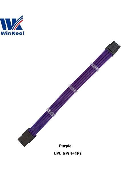 Mor 700MM Winkool Atx Eps Cpu 8pın Dişi - Erkek 4 + 4pin 18AWG Psu Kollu Uzatma Güç Kablosu / Beyaz Siyah Kılıflı Kablo (Yurt Dışından)