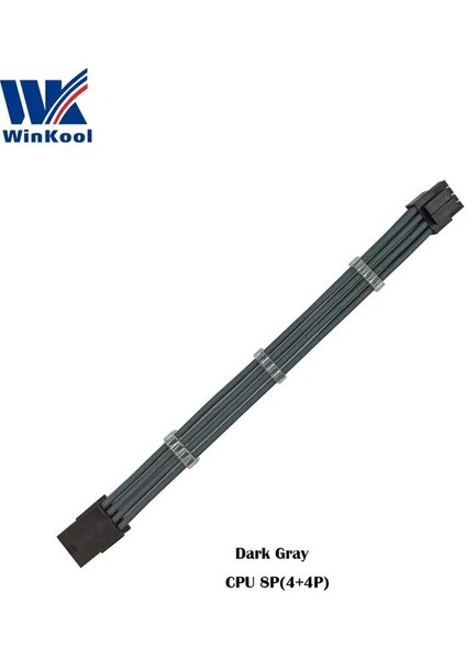 Koyu Gri 400MM Winkool Atx Eps Cpu 8pın Dişi - Erkek 4 + 4pin 18AWG Psu Kollu Uzatma Güç Kablosu / Beyaz Siyah Kılıflı Kablo (Yurt Dışından)