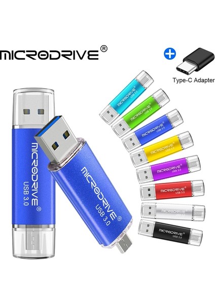 Altın 64 GB 3 In 1 Otg USB 3.0 Kalem Sürücü USB Flash Sürücü 16 GB 32 GB 64 GB Flash Sürücü 128 GB Android Mobil Için Ücretsiz C Tipi Adaptör (Yurt Dışından)