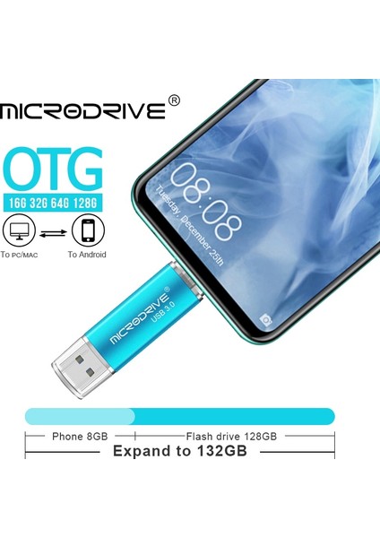 Altın 64 GB 3 In 1 Otg USB 3.0 Kalem Sürücü USB Flash Sürücü 16 GB 32 GB 64 GB Flash Sürücü 128 GB Android Mobil Için Ücretsiz C Tipi Adaptör (Yurt Dışından)