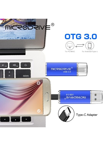 Altın 64 GB 3 In 1 Otg USB 3.0 Kalem Sürücü USB Flash Sürücü 16 GB 32 GB 64 GB Flash Sürücü 128 GB Android Mobil Için Ücretsiz C Tipi Adaptör (Yurt Dışından)
