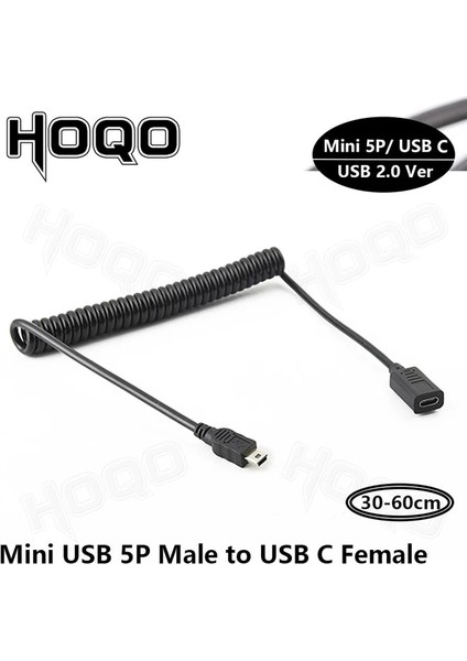 Mini M2CF-1FT-COILED USB C - Mini USB 2.0 Adaptör Tip C Dişi - Mini USB Erkek Gopro Mp3 Çalarlar Için Konektörü Dönüştürme Araç Kamerası Dijital Kamera Gps (Yurt Dışından)
