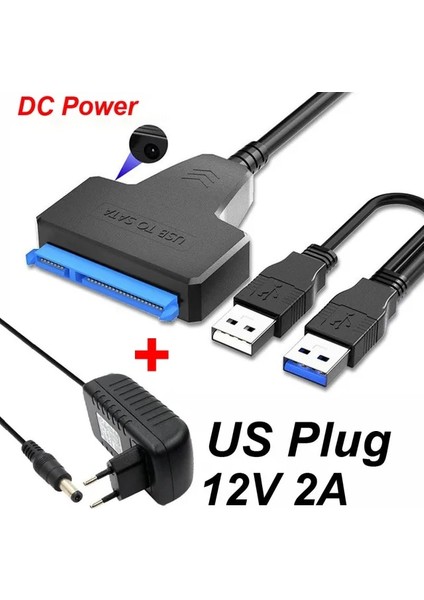 USB Eur Dc USB 3.0 Tip-C 3.1 Sata Adaptörü 6 Gbps 2.0 2.5 Harici HDD SSD Sabit Sürücü 7 + 15/22 Pin Iıı Pc Telefon Kılıfı Dizüstü Bilgisayar + Dc Güç Için Kablo (Yurt Dışından)