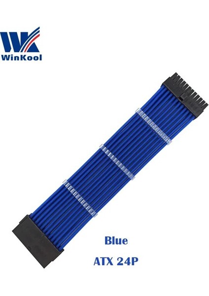 Mavi 800MM Winkool Atx MB 24PIN Dişi - Erkek 24P 18AWG Kollu Psu Uzatma Güç Kablosu / Siyah Beyaz Mavi Kırmızı Kılıflı Kablo (Yurt Dışından)