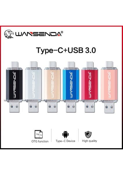 Gümüş 64GB Hotsale Wansenda Otg USB Flash Sürücü Tip C Kalem Sürücü 512GB 256GB 128GB 64GB 32GB 16GB USB Stick 3.0 Pendrive Tip-C Cihaz Için (Yurt Dışından) fiyatları