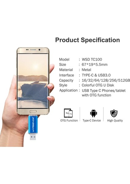 Gümüş 64GB Hotsale Wansenda Otg USB Flash Sürücü Tip C Kalem Sürücü 512GB 256GB 128GB 64GB 32GB 16GB USB Stick 3.0 Pendrive Tip-C Cihaz Için (Yurt Dışından) fırsatları