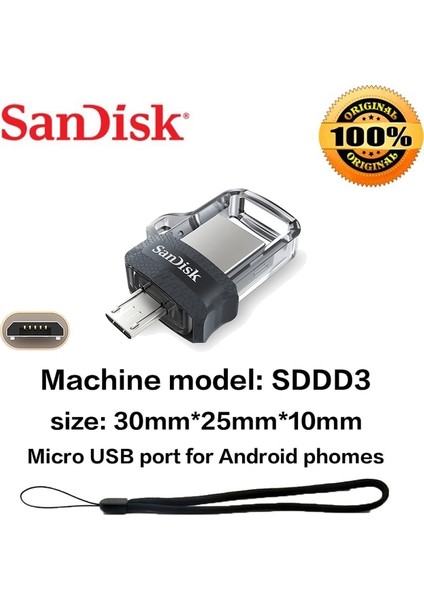 Sddd3 32 GB Sandisk Ixpand Flash Sürücü Sddd3 Mikro USB SDIX60N Pendrive Usb3.0 Disk Yıldırım Kalem Sürücü Android iPhone iPad Için USB Sopa (Yurt Dışından)