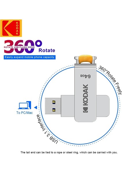 128GB 100% Orijinal Kodak K133 U Disk Usb3.0 Pendrive 32GB 64GB Metal Flash Sürücü Araba Usb3.1 Flash Sürücü 128GB 256GB Memory Stick (Yurt Dışından)