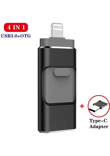 Siyah Gönderme Tip C 8 GB Otg USB Flash Sürücü iPhone 256G 512G 128G USB 3.0 Memory Stick Harici Depolama Ios/android/tip C/windows Aygıtı 4'ü 1 Arada (Yurt Dışından)