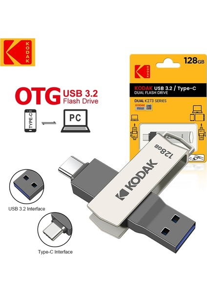 128 GB 2 Adet Kodak K273 USB Flash Sürücüler Yüksek Hızlı 128 GB U Disk Usb3.2 32 GB 64 GB Metal Otg Sopa 100% Orijinal (Yurt Dışından)