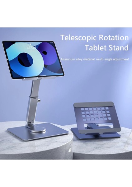 Gri 4.7-12 Inç Alüminyum Alaşımlı Tablet Tutucu Standı Katlanabilir 360 Dönen Cep Telefonu Tutucu Eller Serbest Masaüstü Tablet Tutucu iPad Için Kaymaz (Yurt Dışından)