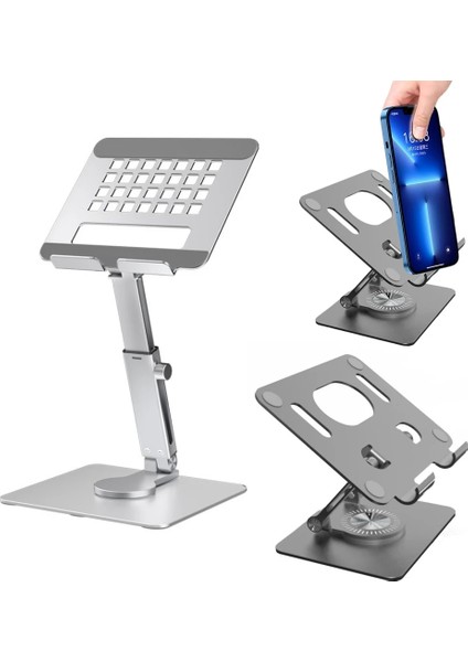 Gri 4.7-12 Inç Alüminyum Alaşımlı Tablet Tutucu Standı Katlanabilir 360 Dönen Cep Telefonu Tutucu Eller Serbest Masaüstü Tablet Tutucu iPad Için Kaymaz (Yurt Dışından)