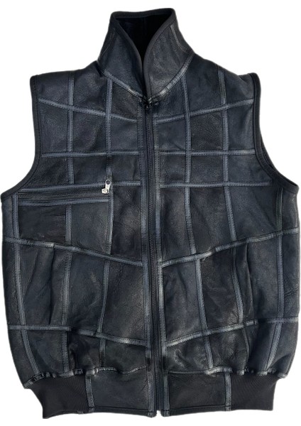 Patchwork Içi Kürk-Dışı Süet Deri Biye Yakalı Triko Detaylı Yelek