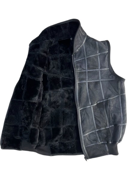 Patchwork Içi Kürk-Dışı Süet Deri Biye Yakalı Triko Detaylı Yelek modelleri