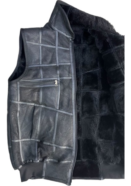 Patchwork Içi Kürk-Dışı Süet Deri Biye Yakalı Triko Detaylı Yelek indirimleri