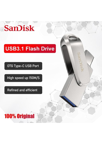 64GB Sandisk USB Flash Sürücü Okuma Hızı 150MB/S Type-C 32GB 64GB 128GB Katlanabilir Otg USB Bellek Çubuğu 256GB Sdddc4 USB 3.1 Pendrive (Yurt Dışından)