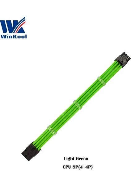 Açık Yeşil 100MM Winkool Atx Eps Cpu 8pın Dişi - Erkek 4 + 4pin 18AWG Psu Kollu Uzatma Güç Kablosu / Beyaz Siyah Kılıflı Kablo (Yurt Dışından)