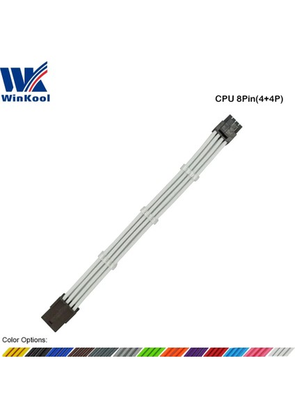 Açık Yeşil 100MM Winkool Atx Eps Cpu 8pın Dişi - Erkek 4 + 4pin 18AWG Psu Kollu Uzatma Güç Kablosu / Beyaz Siyah Kılıflı Kablo (Yurt Dışından)