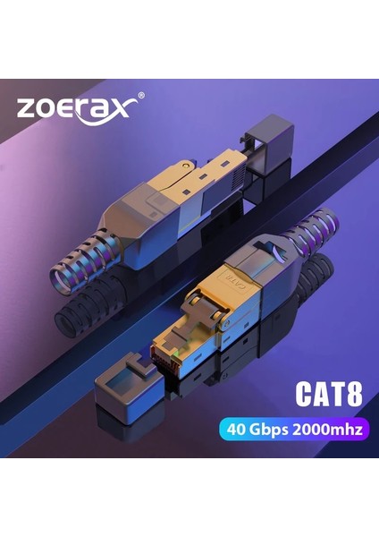 CAT6A 1 Adet Zoerax Cat8 /cat7 /CAT6A RJ45 Konnektör Fişi, Aletsiz Korumalı RJ45 Uçları, Cat8 Alan Sonlandırma Fişi - 40GBPS (Yurt Dışından)